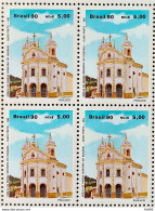 C 1669 Brazil Stamp Religious Architecture Religion Church Our Lady Of Rosario Ouro Black MG 1990 Block Of 4 - Ungebraucht