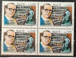 C 1673 Brazil Stamp 100 Years Lindolfo Collor Politics Journalism 1990 Block Of 4 - Ungebraucht