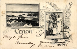 CPA Ceylon Sri Lanka, Einheimische, Familienbild, Gesamtansicht Einer Ortschaft - Sri Lanka (Ceilán)