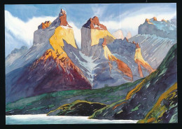 CPSM 10.5 X 15 Aquarelle Originale D'ALEXIS NOUAILHAT  "Les Cuernos Del Paine - Patagonie " Montagne Mer - Pintura & Cuadros