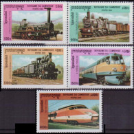 CAMBODIA 2001 - Scott# 2108-12 Locomotives 500-4000r MNH - Camboya