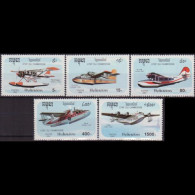 CAMBODIA 1992 - Scott# 1247-51 Seaplanes Set Of 5 MNH - Cambodia