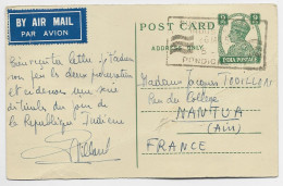 INDIA ENTIER POST CARD 9PS AIRAMAIL PONDICHERY + VERSO INAUGURATION OF INDIA 1950 TO FRANCE - Covers & Documents