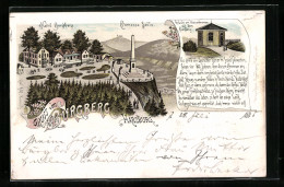 Vorläufer-Lithographie Harzburg, 1895, Das Hotel Burgberg Und Die Cannossa-Säule, Kaiserbrunnen  - Bad Harzburg