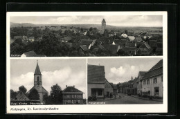AK Flehingen /Karlsruhe, Ortsansicht Aus Der Vogelschau, Evgl. Kirche Und Pfarrhaus, Hauptstrasse  - Karlsruhe