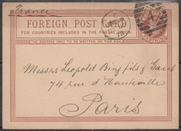 G.B.  Entier VICTORIA 0ne Penny  Posté à LONDRES    Le  22 Nov1878    Pour PARIS - Postwaardestukken
