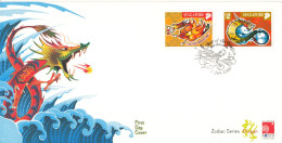 Singapore FDC 1-1-2000 Zodiac Series DRAGON Set Of 2 With Cachet - Singapore (1959-...)