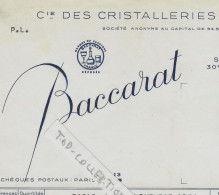 1956 RARE ENTETE  Cristalleries De BACCARAT  (Meurthe) LETTRES BRILLANTES & EN RELIEF  Pour Marque Poitiers V.HISTORIQUE - 1950 - ...