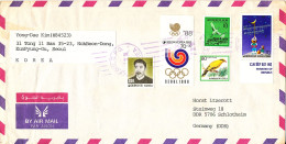 Korea South Air Mail Cover Sent To Germany DDR 7-9-1988 Topic Stamps - Corée Du Sud