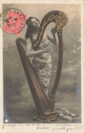 Femme Et Sa Harpe * Carte Photo 1906 * Instrument De Musique Harp * MELODIE Mélode - Musica E Musicisti