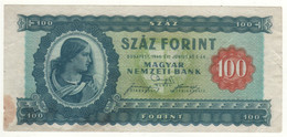 HUNGARY Scarce  100  Forint  P160  (dated  1946)   "Várszegy Gizella + Hands Holding Hammer And Wheat Ears At Back" - Hungary