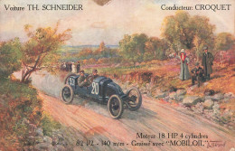 SPORT - Voiture TH. SCHNEIDER - Conducteur : Croquet - Graissé Avec "Mobiloil" - Non Circulé - Carte Postale Ancienne - Altri & Non Classificati