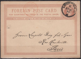 G.B.  Entier VICTORIA 0ne Penny  Posté à LONDRES    Le 6 SP 1877    Pour PARIS - Postwaardestukken
