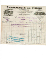 75 PARIS Pharmacie BAILLY Rue De Rome Facture Illustrée  Du 31/7/1919   Santé  1133 - 1900 – 1949