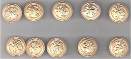 Lot De 10 Boutons Des Troupes Coloniales Ou De Marine. Ø 26 Mm. - Armée De Terre