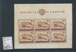 ST. MARINO SASSONE 10 MNH A LACK OF GUM AT THE TOP NORMAL FOR THIS BLOCK TWO PIN HOLES ON THE TOP - Blocks & Kleinbögen