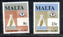 MALTA 1981 WORLD FOOD DAY GIORNATA MONDIALE DELL'ALIMENTAZIONE COMPLETE SET SERIE COMPLETA MNH - Malta
