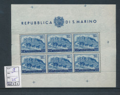 ST. MARINO SASSONE 9 MNH A LACK OF GUM AT THE TOP NORMAL FOR THIS BLOCK - Blokken & Velletjes