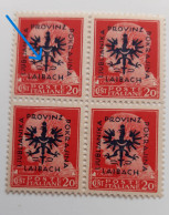 Ljubljanska Pokrajina Provinz Laibach 20c Error Plate Mint Mnh Block In Four - Slovénie