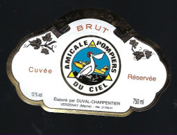 Etiquette Champagne Brut Cuvée Réservée Amicale Pompiers Du Ciel  Duval Charpentier Verzenay Marne 51 "canadair, Pélican - Champagne