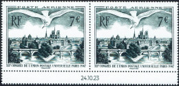 France 2023 - PAIRE DATEE ISSUE DE L'AFFICHE  P. A.  XIIe CONGRÈS DE L'UNION  POSTALE UNIVERSELLE PARIS 1947 YT 96A ** - 1960-.... Mint/hinged