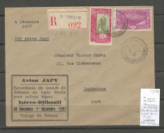 Cote Des Somalis - Raid Djibouti - Istres - Retour Par Avion Japy - Cachet Commémoratif Du Record  - 12/1937 - Brieven En Documenten