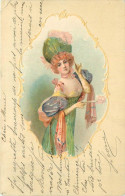 FEMME à L'éventail, Style Vienne, Carte Gaufrée. - Frauen