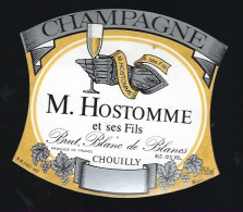 Etiquette Champagne Brut  Blanc De Blancs M Hostomme Et Ses Fils  Chouilly  Marne 51 " Main Armure" - Champagner