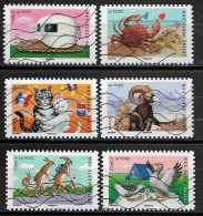 France 2014 Oblitéré Autoadhésif   N° 978 - 979 - 980 -  985 - 986 - 988   -    Sourires  Animaux  Personnifiés - Used Stamps