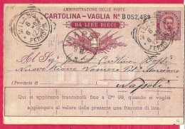 INTERO CARTOLINA-VAGLIA UMBERTO C.15 DA LIRE 10 (CAT. INT.7Ba) - DA "MILANO *6.6.93*FERROVIA - ANNULLO TONDO RIQUADRATO - Entero Postal