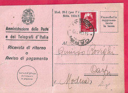 RICEVUTA DI RITORNO (MOD. 23-1 EDIZ. 1934) DA CARPI 14.12.45* PER CARPI - Marcofilía