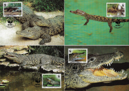 Cuba 2003 Y&T 4117 à 4120 Sur Cartes Max. WWF. Reptile, Crocodile Cubain, Crocodylus Rhombifer Ou Crocodylus Communistus - Autres & Non Classés