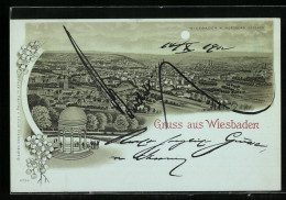 Mondschein-Lithographie Wiesbaden, Ortsansicht V. Neroberg Gesehen, Pavillon  - Wiesbaden