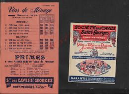 PUBLICITÉ ILLUSTRÉE SOCIÉTÉ DES CAVES SAINT GEORGES PORT DE VENDRE VINS CARNET DE 13PAGES & AFFICHE - Advertising