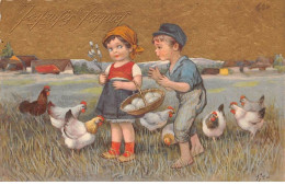 Pâques - N°81467 - Joyeuses Pâques - Garçon Parlant à Une Jeune Fille Au Milieu De Poules - Ostern