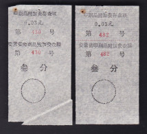 CHINA CHINE CINA ANHUI  ADDED CHARGE LABEL (ACL)  0.03 YUAN  X 2 VARIETY - Autres & Non Classés