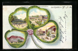 Lithographie Bad Kissingen, Konversationshaus, Rakoczybrunnen, Obere Saline, Marktplatz  - Bad Kissingen