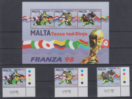 MALTA 1998 FOOTBALL WORLD CUP S/SHEET AND 3 STAMPS - 1998 – Frankrijk