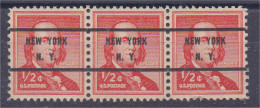 Etats Unis Timbres Préoblitérés New York Bande De 3 Sur N° 598 B. Franklin 1/2c Rouge Orange - Vorausentwertungen