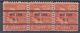 Etats Unis Timbres Préoblitérés New York Bande De 3 Sur N° 368 B. Franklin 1/2c Rouge Orange - Vorausentwertungen