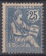 TIMBRE FRANCE MOUCHON 25c BLEU N° 127 NEUF SANS GOMME - DEFECTUEUX A VOIR - 1900-02 Mouchon