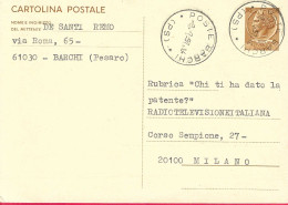 ANNULLO CS " POSTE BARCHI *8.7.67*/( PS )" SU INTERO CARTOLINA POSTALE SIRACUSANA L. 30 PER MILANO - 1961-70: Marcophilia