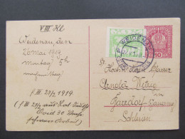 GANZSACHE Weidenau Vidnava - Bernartice Jeseník Mischfrankatur Hradčany 1919  / P8664 - Lettres & Documents