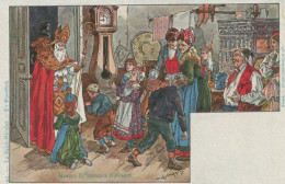 Litho Saint Nicolas Père Noel  Alsace Horloge Comtoise - Sinterklaas