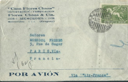 URUGUAY LETTRE PAR AVION 62c MONTEVIDEO POUR PARIS Via AIR FRANCE  DE 1936  LETTRE COVERP - Uruguay