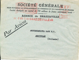A.E.F. Air Mail Cover With RED Meter Cancel Brazzaville 8-7-1955 Sent To Netherlands - Storia Postale