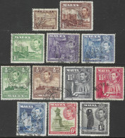 Malta. 1938-43 King George VI.  12 Used Values To 1/-. SG 217etc M4125 - Malte