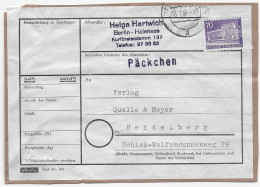 Päckchen Adressteil Berlin Nach Heidelberg, MiNr. 152, EF - Brieven En Documenten
