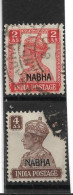 INDIA - NABHA 1940 - 1943 2a, 4a SG 111, 114 FINE USED Cat £5.50 - Nabha