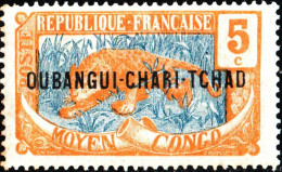 UBANGI-SHARI, FAUNA, LEOPARDO, 1922, NUOVI (MLH*) Scott:FR-OU 5, Yt:FR-OU 20 - Unused Stamps